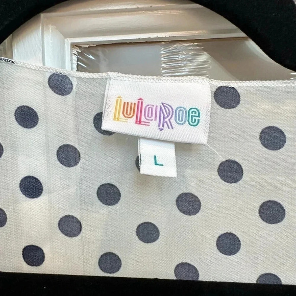 LuLaRoe Dark Navy Polka Dot Black Fringe Monroe Kimono Swim Coverup Size Large L - Picture 9 of 11